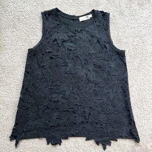 Everleigh Black Floral Lace All Over Sleeveless Top Tank Womens Size Medium